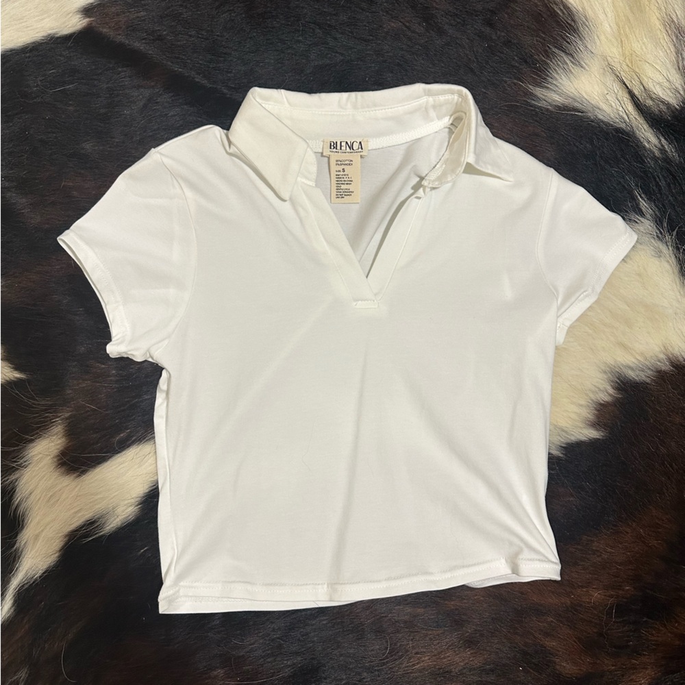 White Short Sleeve Polo Top
